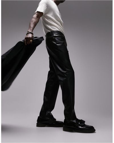 TOPMAN Straight Faux Leather Pants - Black