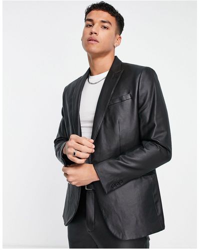 River Island Slim Pu Suit Jacket - Black