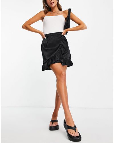 Lola May Ruffle Wrap Front Mini Skirt - Black