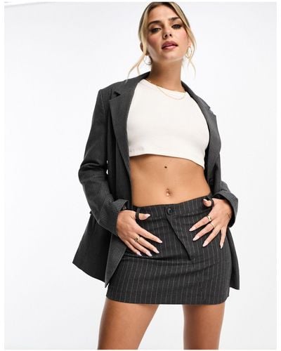 Pull&Bear Pinstripe Tailored Mini Skirt Co-ord - Black