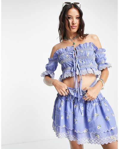 Reclaimed (vintage) Inspired Ruffle Top - Blue