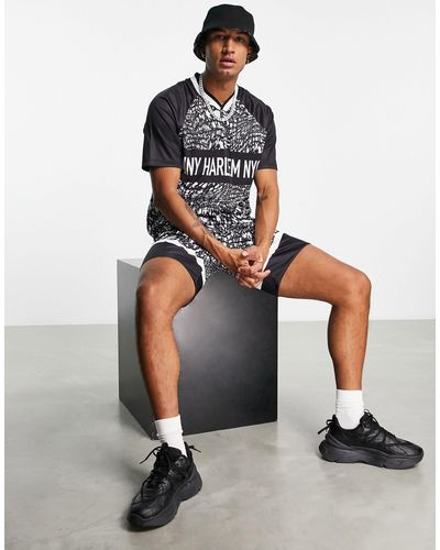 TOPMAN Oversized Co-ord Football Jersey T-shirt With Mono Graphic - Black