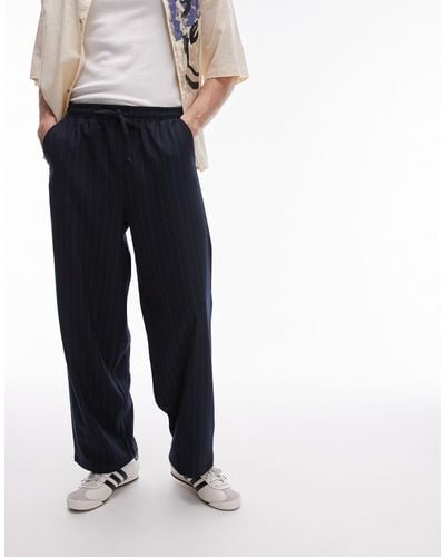 TOPMAN Wide Leg Pin Stripe Trouser - Blue