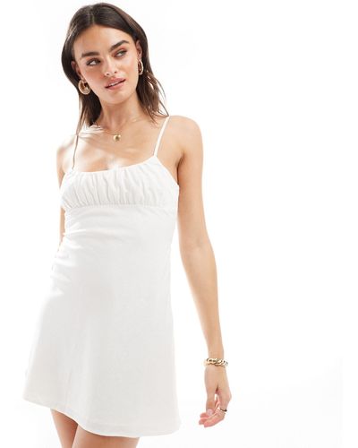 Bershka Strappy Linen Mini Dress - White