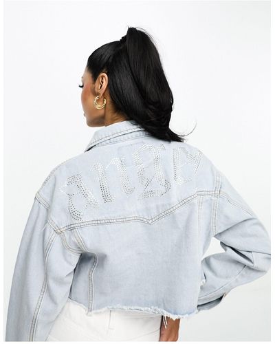 FAE Veste en jean courte avec inscription angel à strass - Blanc