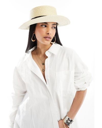 ASOS Straw Boater Hat With Black Band - White