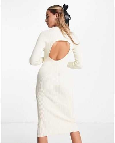 Monki Ribbed Dress With Cutout Back - White