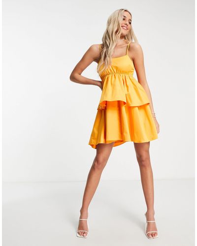 Collective The Label Bow Back Tiered Mini Dress - Orange