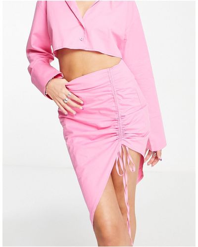 Public Desire Ruched Side Midi Skirt - Pink