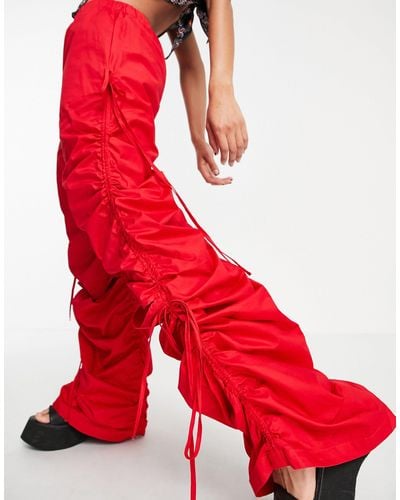 Jaded London Oversized Cargo Pants With Ruching - Red