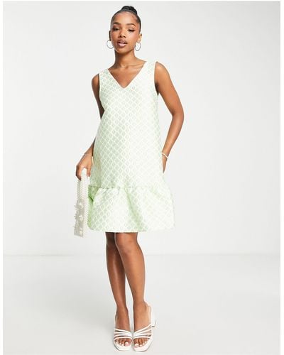 Pieces Premium V-neck Jacquard Peplum Mini Dress - Green