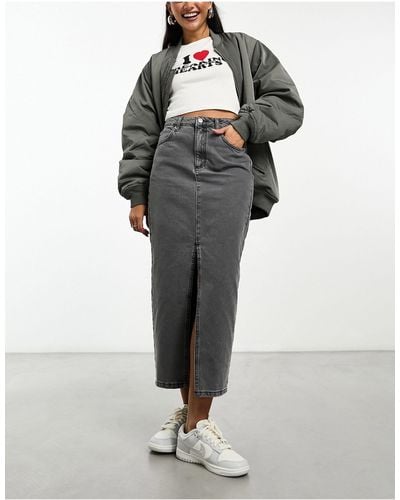 New Look Split Front Denim Maxi Skirt - Grey