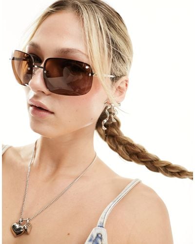 Monki Rimless Wide Sunglasses - Brown