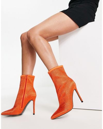 ASOS – esme – verzierte sock-boot-stiefel mit absatz und m strassbesatz - Orange
