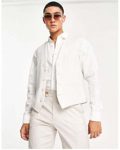 French Connection White Slim Fit Linen Suit Waistcoat