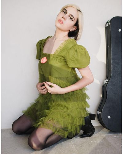 Labelrail X julia cumming - robe babydoll courte à volants étagés - kaki - Vert
