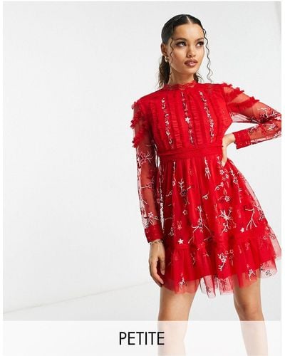 Frock and Frill Embellished Midi Dress - Red