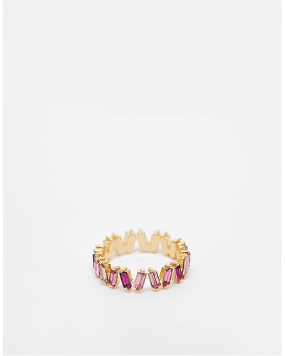 ASOS Ring Met Rechthoekige Roze Steentjes - Wit