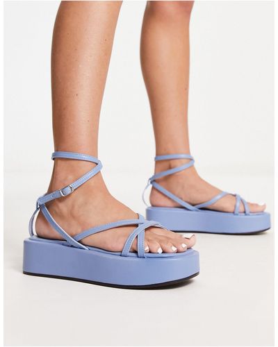 Truffle Collection Strappy Ankle Strap Flatform Sandals - Blue