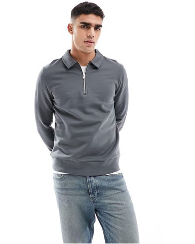 ASOS Standard Half Zip Sweatshirt With Collar Neck - Blue