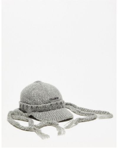 Collusion Unisex Knitted Cap With Tassels - White