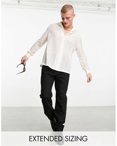 ASOS Deep Revere Crochet Lace Shirt - White