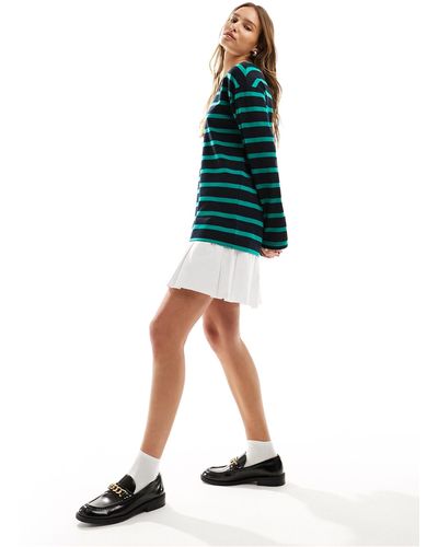 ASOS 2 In 1 Long Sleeve Sweat Dress With Pleat Skirt In Stripe - Green