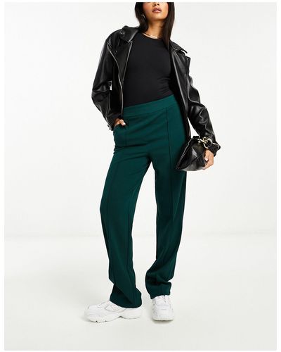Vila Stretch Wide Leg Trousers With Pin Tuck Front - Green