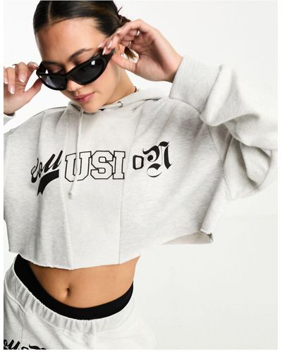 Collusion Spliced Varsity Cropped Hoodie Co-ord - Grey