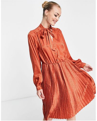 Closet Geplooide Midi-jurk Met Strik Aan - Oranje
