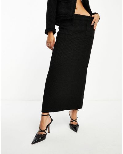 NA-KD X Hanna Schonberg Co-ord Pocket Detail Tweed Maxi Skirt - Black