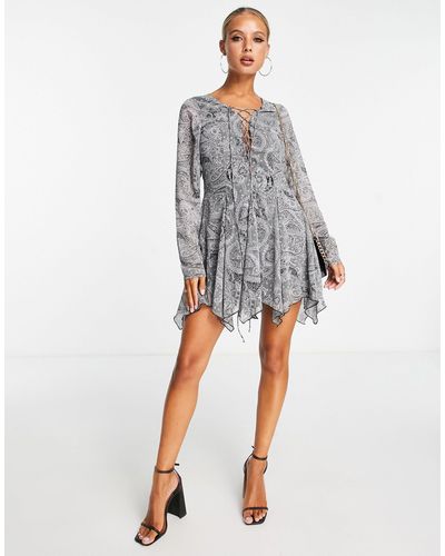 ASOS Lace Up Front Mini Dress - Gray