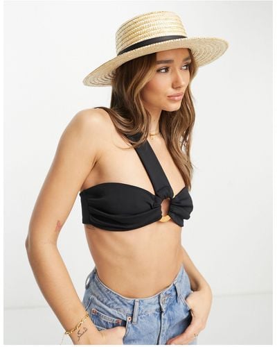 ASOS Natural Straw Easy Boater With Size Adjuster With Twisted Black Band