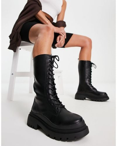 Truffle Collection Lace-up Chunky Boots - Black