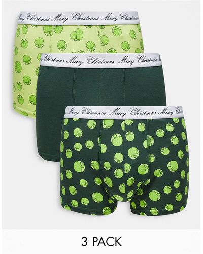 Brave Soul Christmas Brussel Sprouts 3 Pack Trunks - Green