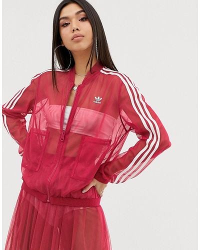 adidas Originals Sleek Mesh Tulle Track Jacket In Pink
