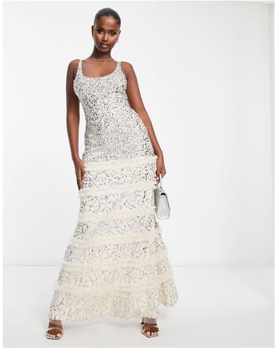 LACE & BEADS Exclusive Embellished Maxi Dress - White