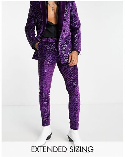 ASOS Super Skinny Velvet Sequin Suit Trousers - Purple