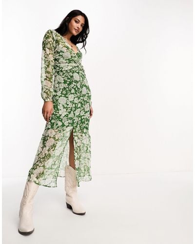 Mango Midi-jurk Met V-hals En Bloemen - Wit
