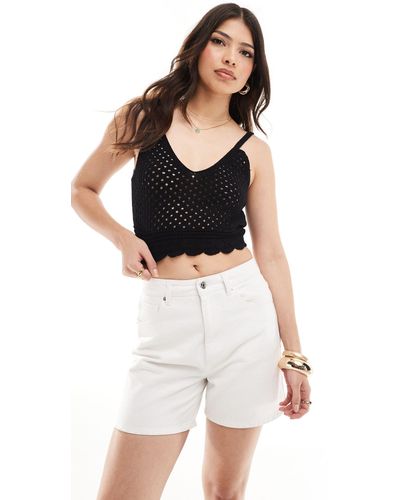 Vero Moda Crop top à bretelles en maille au crochet - Noir