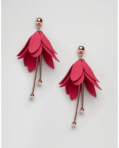 Ted Baker Florela Fuchsia Drop Flower Earrings (+) - Pink