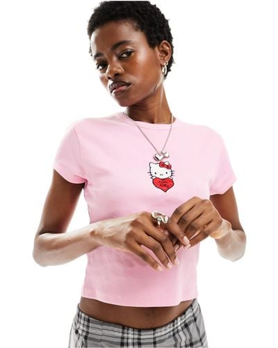 ASOS T-shirt court avec imprimé hello kitty sous licence - Rose
