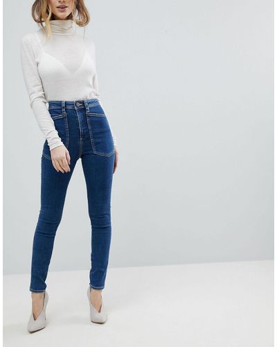 ASOS Ridley High Waist Skinny Jeans With Workwear Styling - Blue
