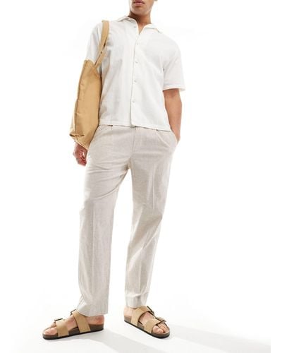 Abercrombie & Fitch Pantalon ample à enfiler en lin avec pinces - beige - Blanc