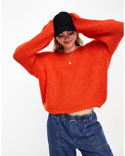 Vero Moda V Neck Textured Knit Sweater - Orange
