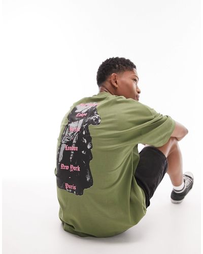 TOPMAN Extreem Oversized T-shirt Met Stedenprint Op - Groen