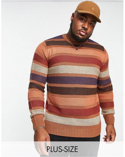 Le Breve Plus Color Wave Knit Sweater - Orange