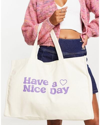 Daisy Street Tote Met 'have A Nice Day'-print - Blauw