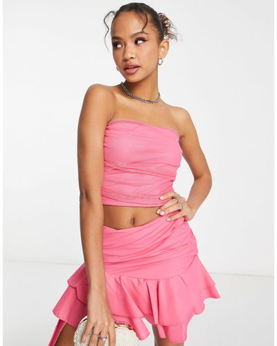 New Look Layered Tulle Bandeau Top - Pink