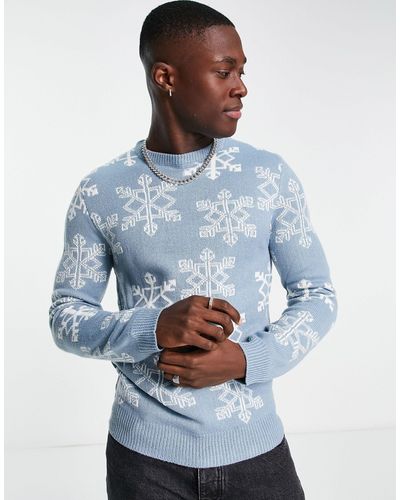 Another Influence Snowflake Christmas Jumper - Blue